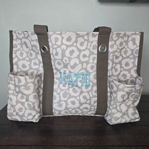 Thirty-One Bulk Organizing Bag Katie Mummy Beach Shoulder Tote Gray Brown White